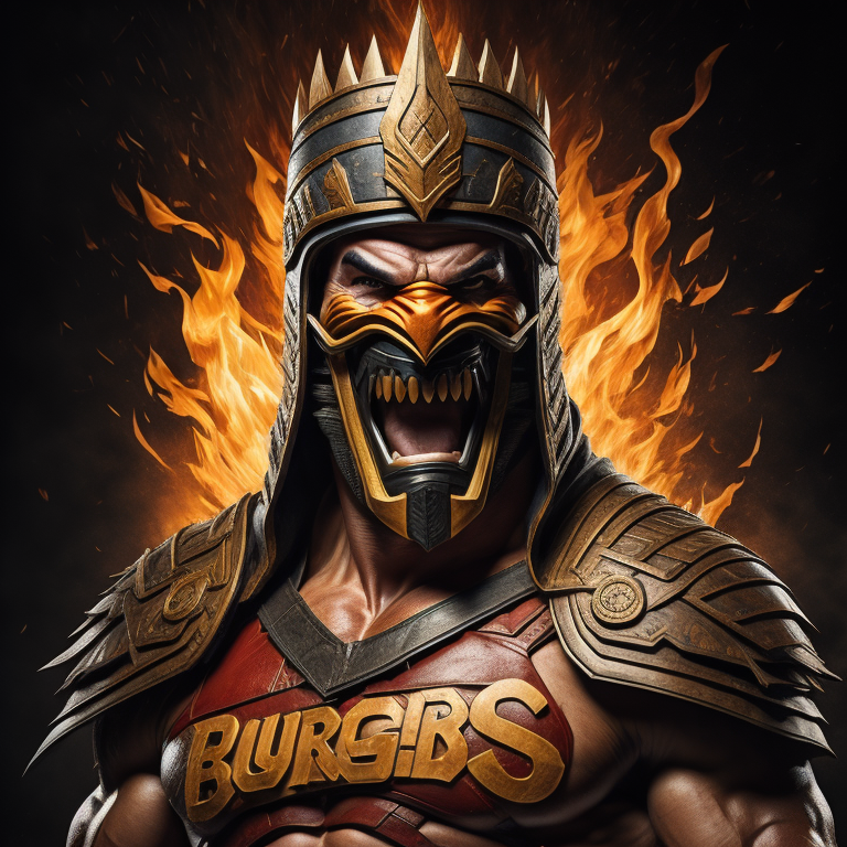 AI generated image of Burger Kinds mascot as Mortal Kombat character